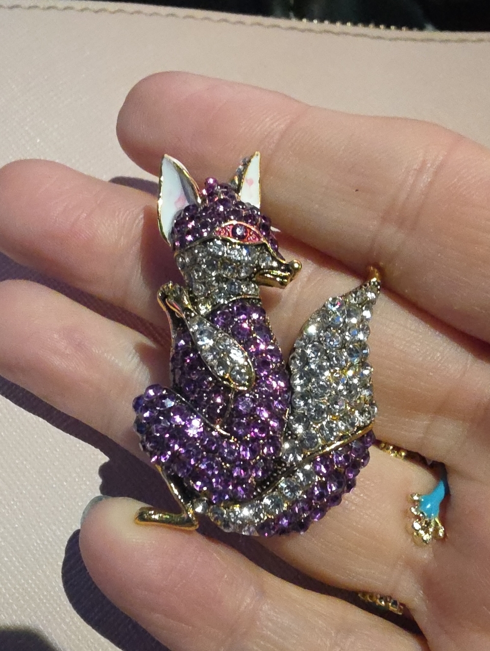 A84- Purple Crystal Fox Brooch